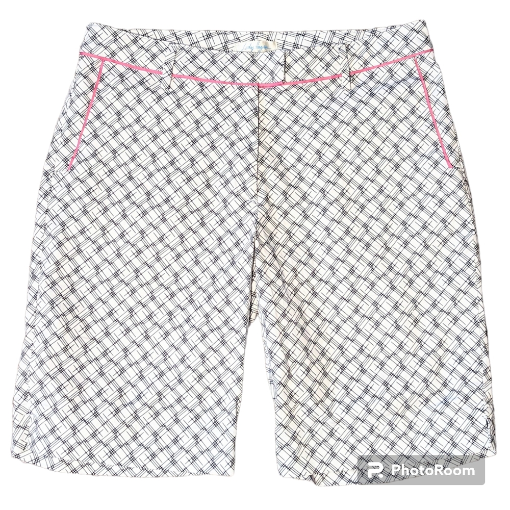 Lady Hagen Golf Shorts Sz Black White Plaid Pockets Pink Walking Golf Summer